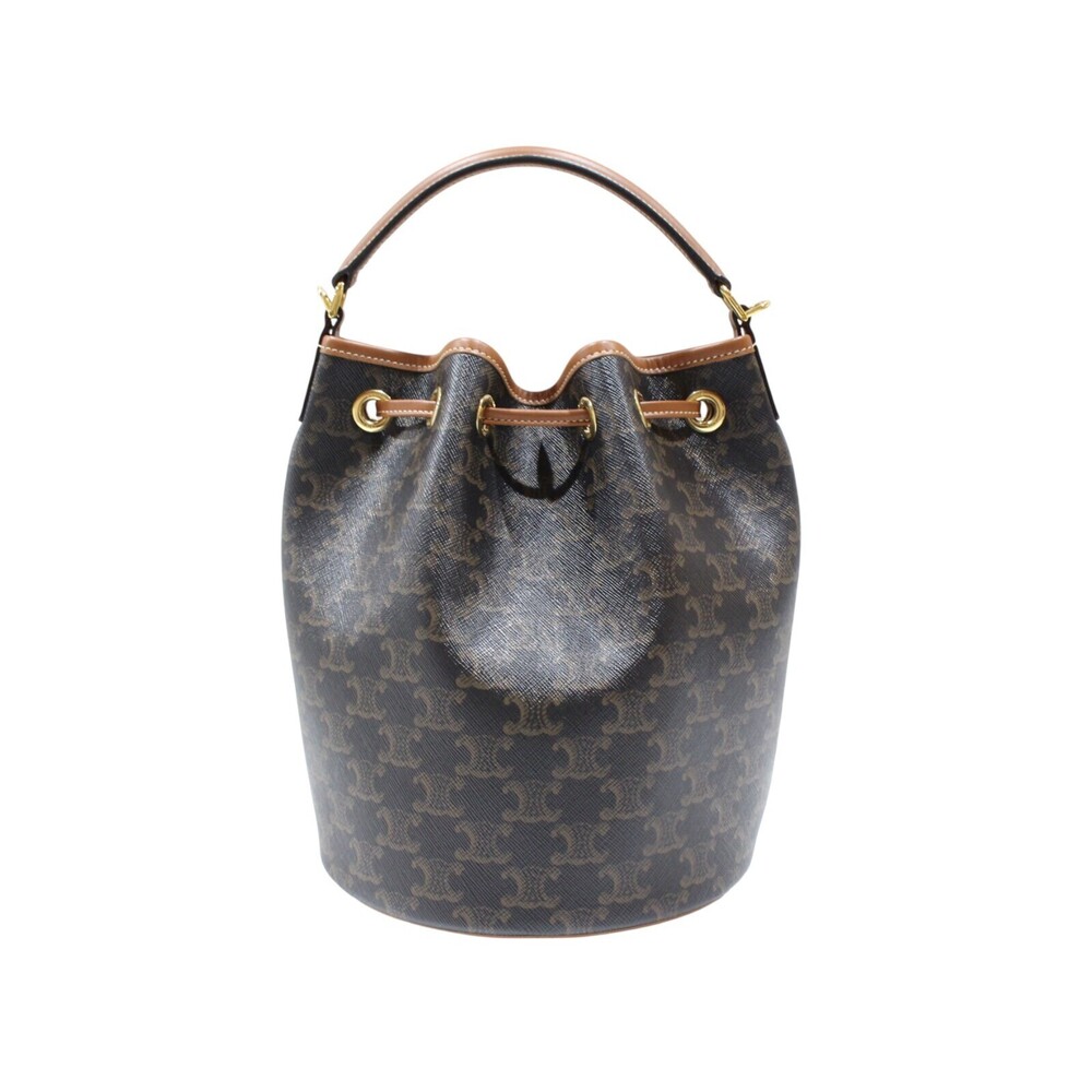 Celine Teen Clara bag brown tan Triomphe canvas calf leather handbag shoulder - Picture 2 of 7